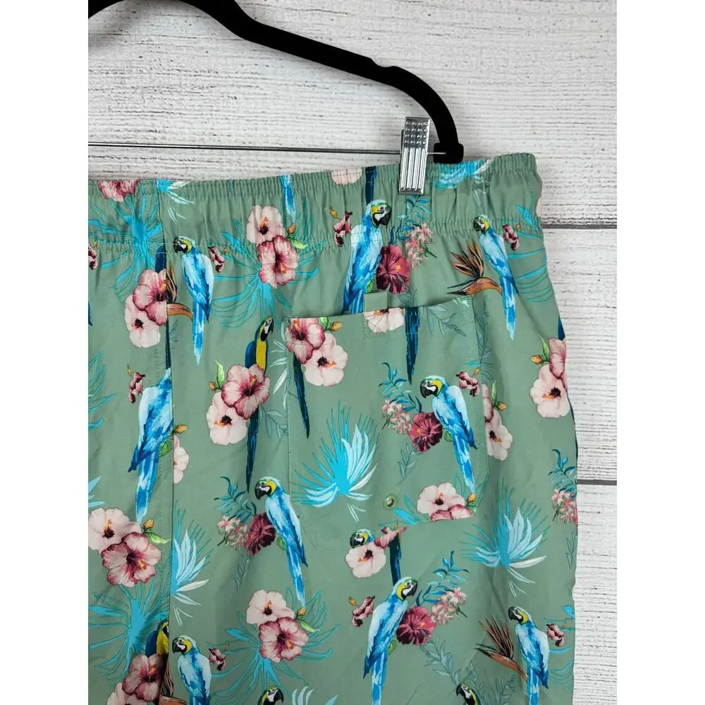 George Men's Sage Green Tropical Parrot Swim Trunks Size 2XL